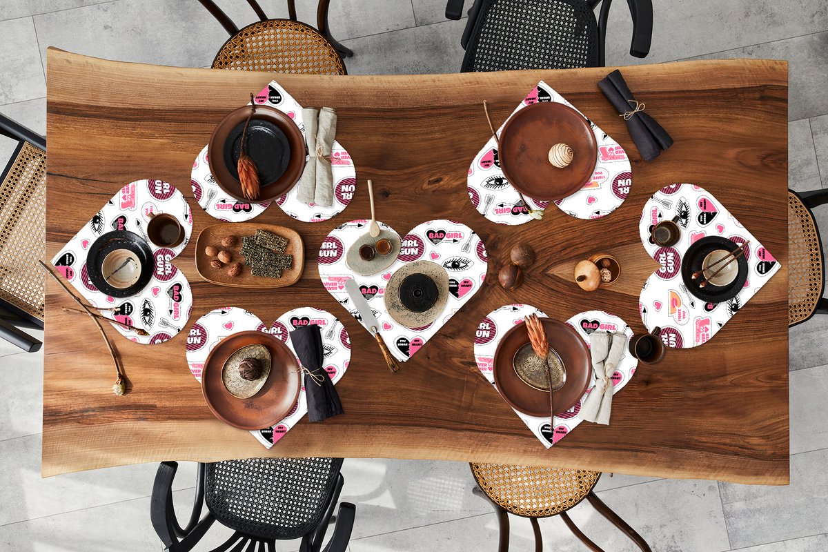 Onderleggers - Placemats - Placemats hartje - Meisjes - Roze - Hartjes - Design - 8 stuks