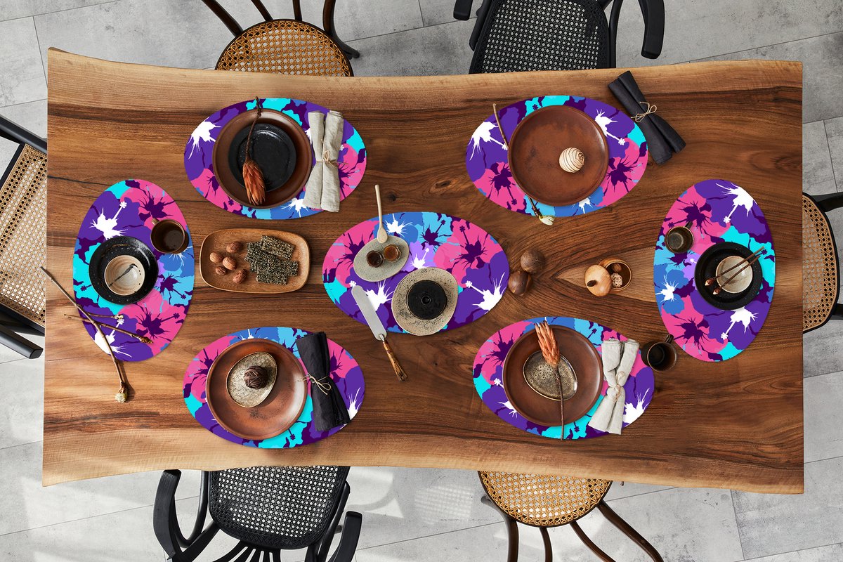 Placemats ovaal - Onderleggers - Ovale placemats - Tropisch - Bloemen - Hawaii - Patroon - 8 stuks