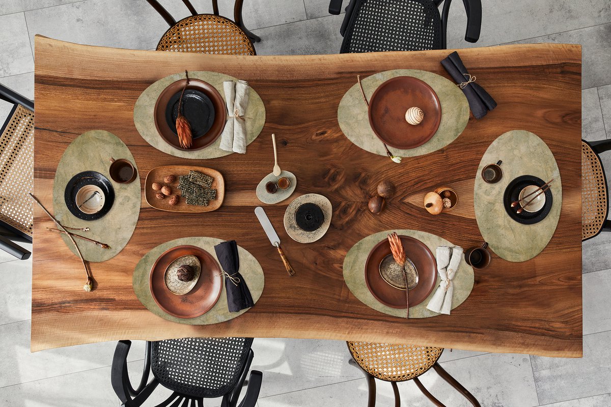 Placemats ovaal - Onderleggers - Ovale placemats - Muur - Grijs - Aarde - 6 stuks