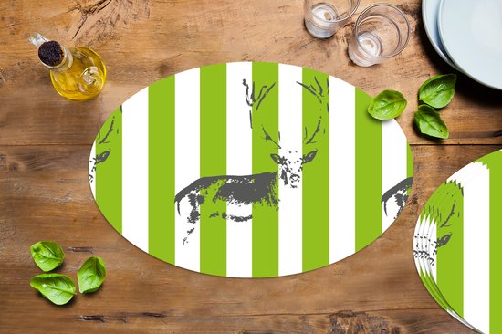 Napperons ovales - Sous-verres - Sets de table ovales - Motif - Cerf - Rayures - 6 pièces