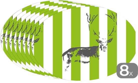 Napperons ovales - Sets de table - Sets de table ovales - Motif - Cerf - Rayures - 8 pièces