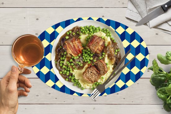 Placemats ovaal - Onderleggers - Ovale placemats - Cube - Kubus - Patronen - 6 stuks