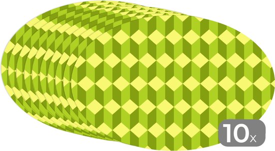 Napperons ovales - Sous-verres - Sets de table ovales - Motif - Vert - Blocs - 10 pièces