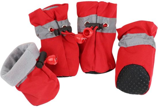 SBVR - Hondenschoenen Met Gripzolen Elastische Sluiting En Waterbestendig - 4 St. - Rood - 6 x 5 cm