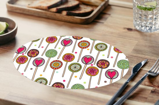 Napperons ovales - Sous-verres - Sets de table ovales - Motif - Sucette - Hartjes - Snoep - 10 pièces