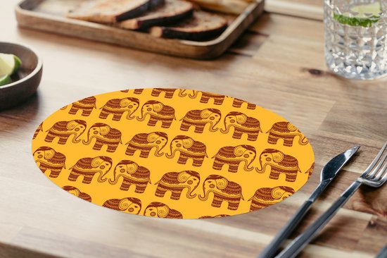 Napperons ovales - Sous-verres - Sets de table ovales - Motifs - Éléphant - Inde - 6 pièces