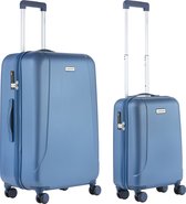 Bol.com CarryOn Skyhopper Kofferset – TSA Handbagage + Reiskoffer 78cm – Dubbele wielen - Blauw aanbieding