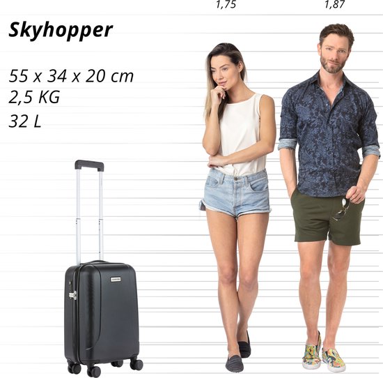 CarryOn Skyhopper Handbagage Koffer 55cm – 32 Ltr Trolley met TSA-slot en OKOBAN - Zwart - CarryOn