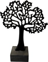 Mini urn herinneringsboom - ijzer - massief houten voet - zwart - 0,015L inhoud - 29 cm