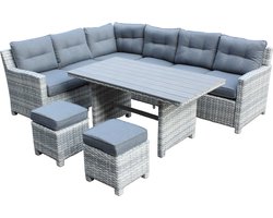 Rivièra | Loungeset Hoekset Dining Set Tuinset | Wicker | Hoekbank, Hoge Tuintafel, 2 Hockers | 6 Zitplaatsen Rivièra | Loungeset Hoekset Dining Set Tuinset | Wicker | Hoekbank, Hoge Tuintafel, 2 Hockers | 6 Zitplaatsen