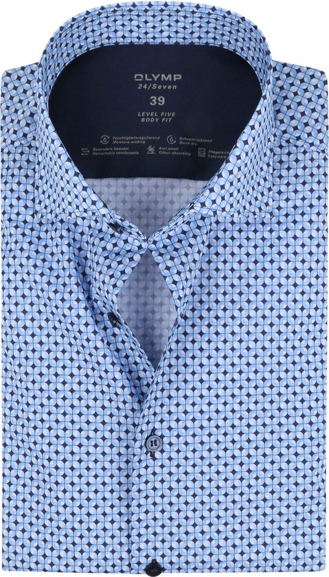 OLYMP - Lvl 5 Overhemd 24/Seven Dessin Blauw - Heren - Maat 38 - Slim-fit