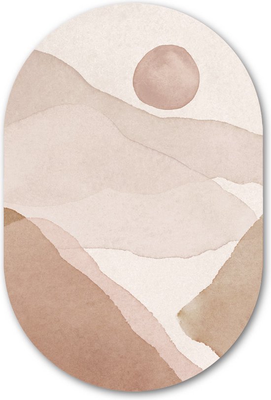 Muurovaal Abstract Mountain Valley - WallCatcher | Geborsteld Aluminium 40x60 cm | Ovalen schilderij | Wandovaal Natuurlijke kleurentint