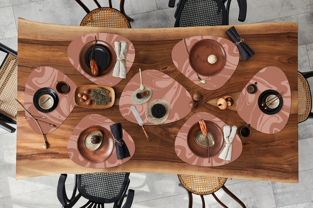 Placemat organisch - Placemats organic - Onderleggers - Marmer print - Chocolade - Lijn - 10 stuks