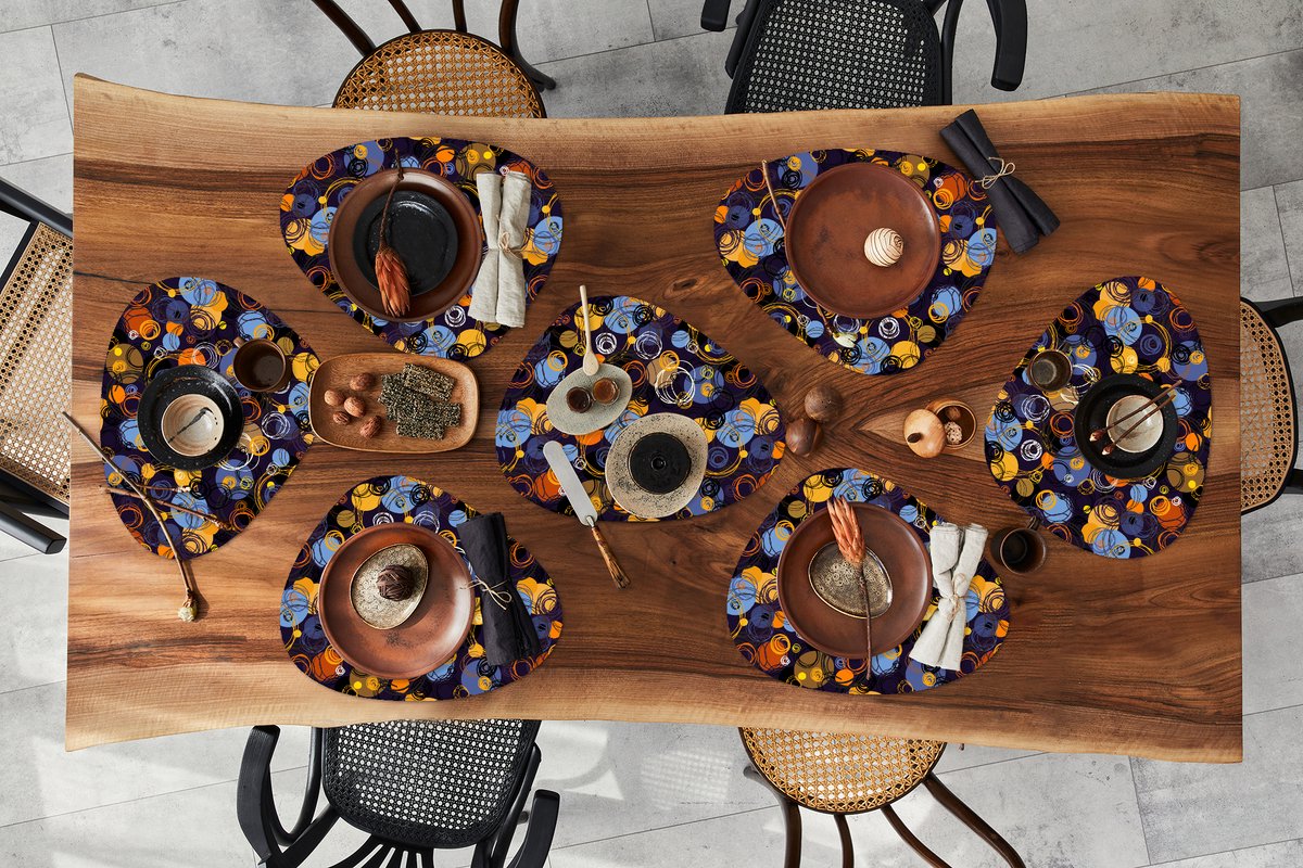 Placemat organisch - Placemats organic - Onderleggers - Patroon - Abstract - Ringen - 8 stuks