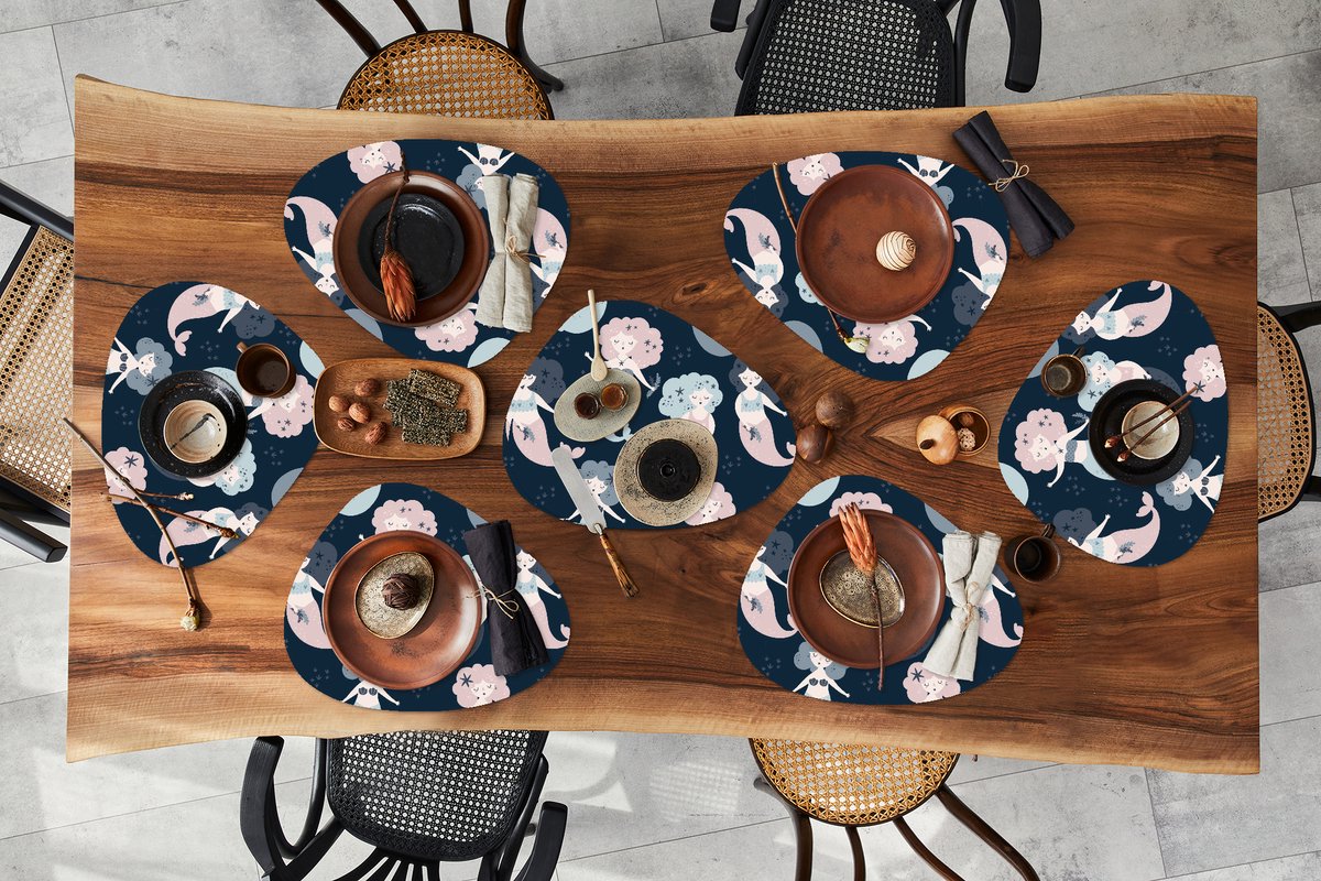 Placemat organisch - Placemats organic - Onderleggers - Design - Meisjes - Zeemeermin - 8 stuks