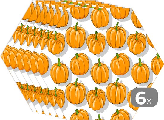 Placemats hexagon - Onderleggers placemats - Placemat zeshoek - Herfst - Pompoen - Patronen - 6 stuks