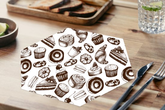 Napperons de table hexagon - Sets de table sets de table - Set de table hexagone - Pain - Pâtisserie - Vintage - Design - 8 pièces