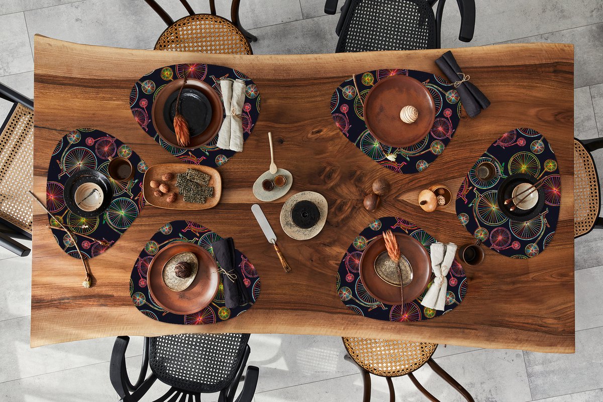 Placemat organisch - Placemats organic - Onderleggers - Puber - Fiets - Patronen - 6 stuks