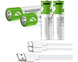 Oplaadbare Li-ion AA Batterijen 1.5V 2600 mWh met 4in1 USB-C Kabel - Duurzame Keuze - Lithium AA batterij - 4 stuks Oplaadbare Li-ion AA Batterijen 1.5V 2600 mWh met 4in1 USB-C Kabel - Duurzame Keuze - Lithium AA batterij - 4 stuks