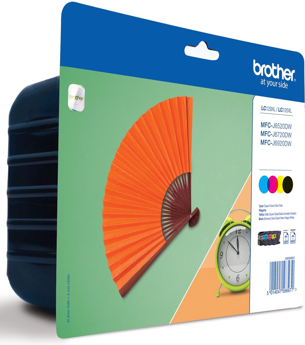 LC-129XLVALBP inktcartridge zwart en drie kleuren standard capacity bk: 2.400, cl: 1.200 pages 1-pack blister zonder alarm