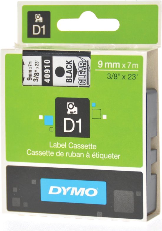 Foto: Laminated tape for labelling machines dymo d1 40910 labelmanager transparent 9 mm black 5 units 