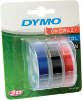 DYMO 3D Labeltape voor lettertang Set van 3 stuks Tapekleur: Blauw, Zwart, Rood Tekstkleur: Wit 9 mm 3 m S0847750