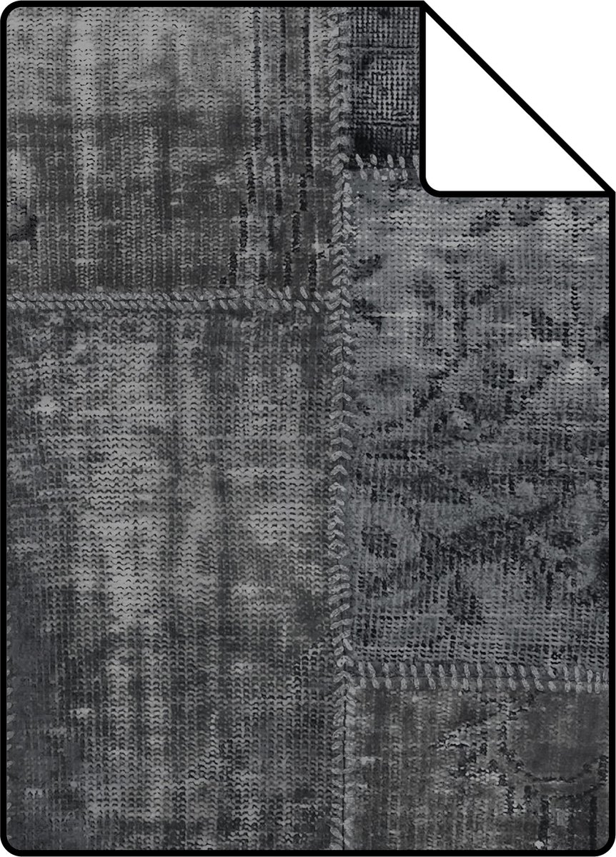 Proefstaal ESTAhome behang kelim patchwork zwart - 148334 - 26,5 x 21 cm
