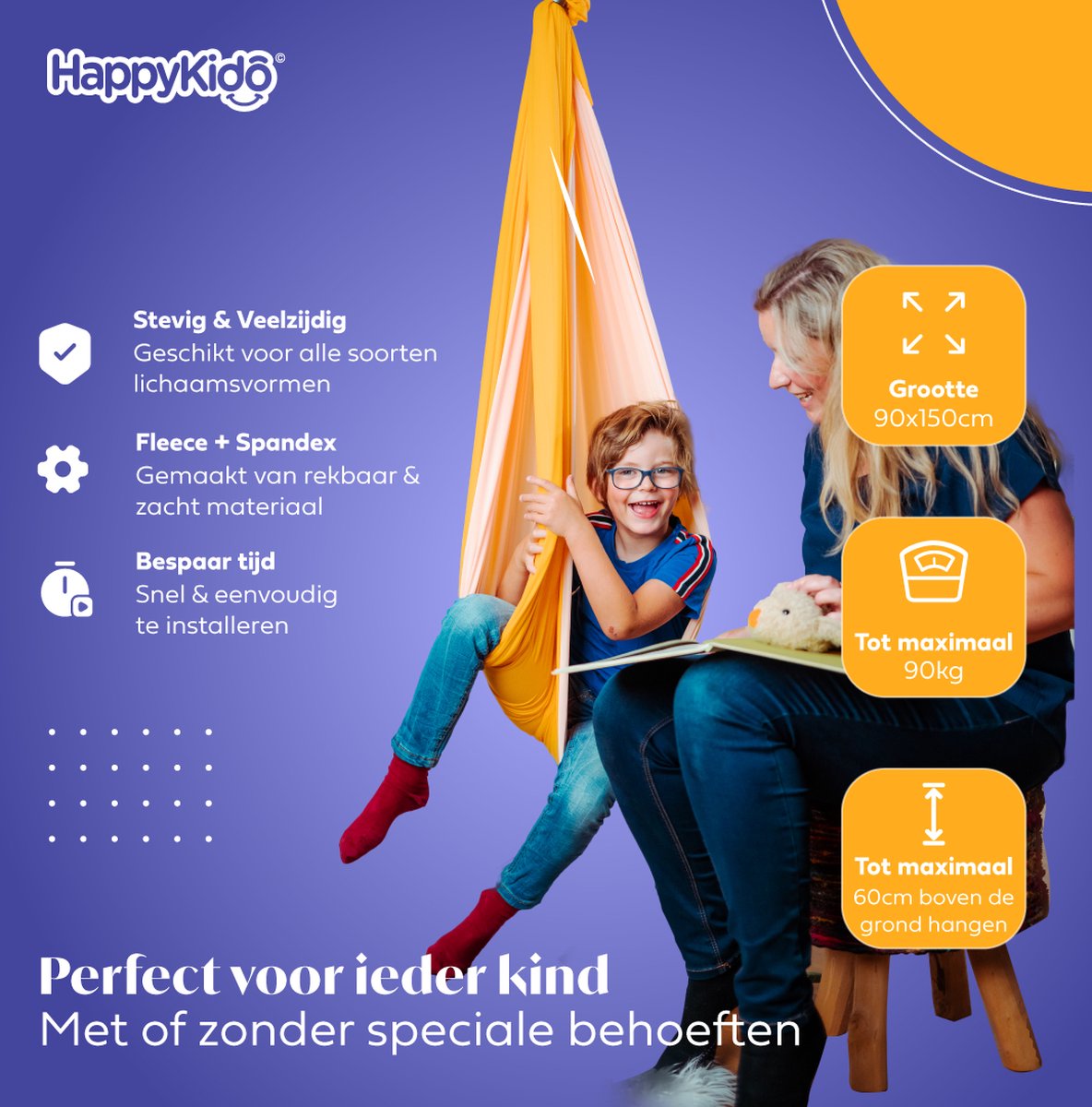 HappyBag Sensorische Hangschommel Voor Kinderen - Indoor en Outdoor -  Schommel &... | bol