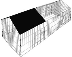 Cadoca Konijnenhok/ Vrijloophok/ Knaagdierhok - 180x75x75cm - incl. zonnescherm - Zwart