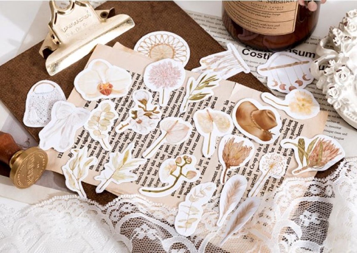 46 Stickers Soft Flowers / Dreamcatcher - Bullet Journal Stickers - Planner Agenda Stickers - Planten - Bloemen - Scrapbook stickers - Laptop stickers - Telefoon stickers - Bujo stickers - Stickers volwassenen en kinderen — afbeelding 7