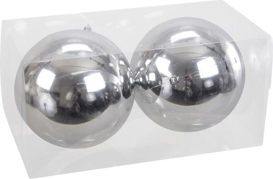 2x Grote kunststof kerstballen zilver glanzend 15 cm - Grote onbreekbare kerstballen