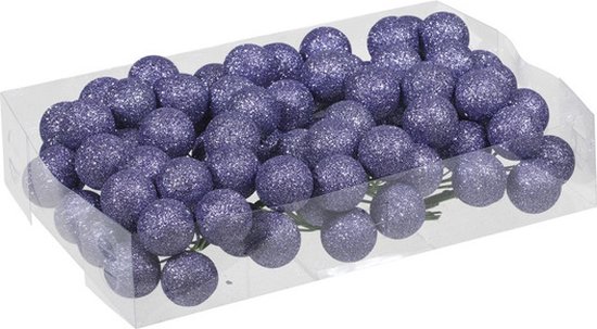 80x Paarse glitter mini kerstballen stekers kunststof 3 cm - Kerststukje maken onderdelen