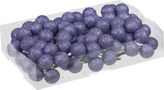 Foto: 80x paarse glitter mini kerstballen stekers kunststof 3 cm kerststukje maken onderdelen