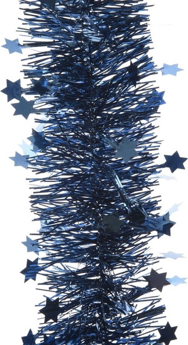 6x Kerstslingers sterren donkerblauw 270 cm - Guirlande folie lametta - Donkerblauwe kerstboom versieringen