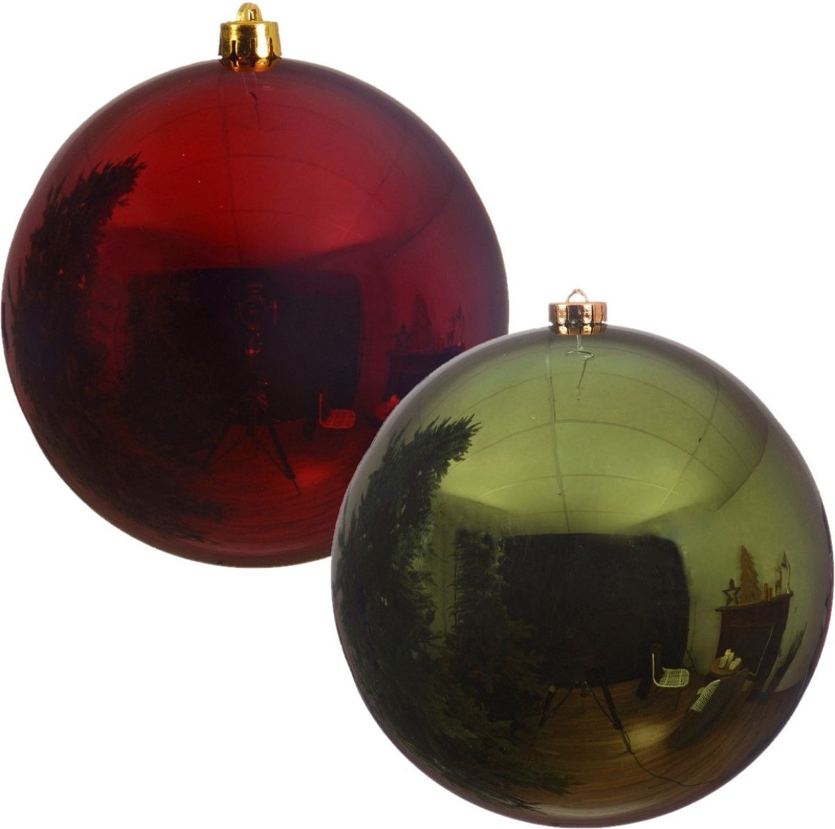 Kerstversieringen set van 6x grote kunststof kerstballen rood en groen 14 cm glans - 3x per kleur