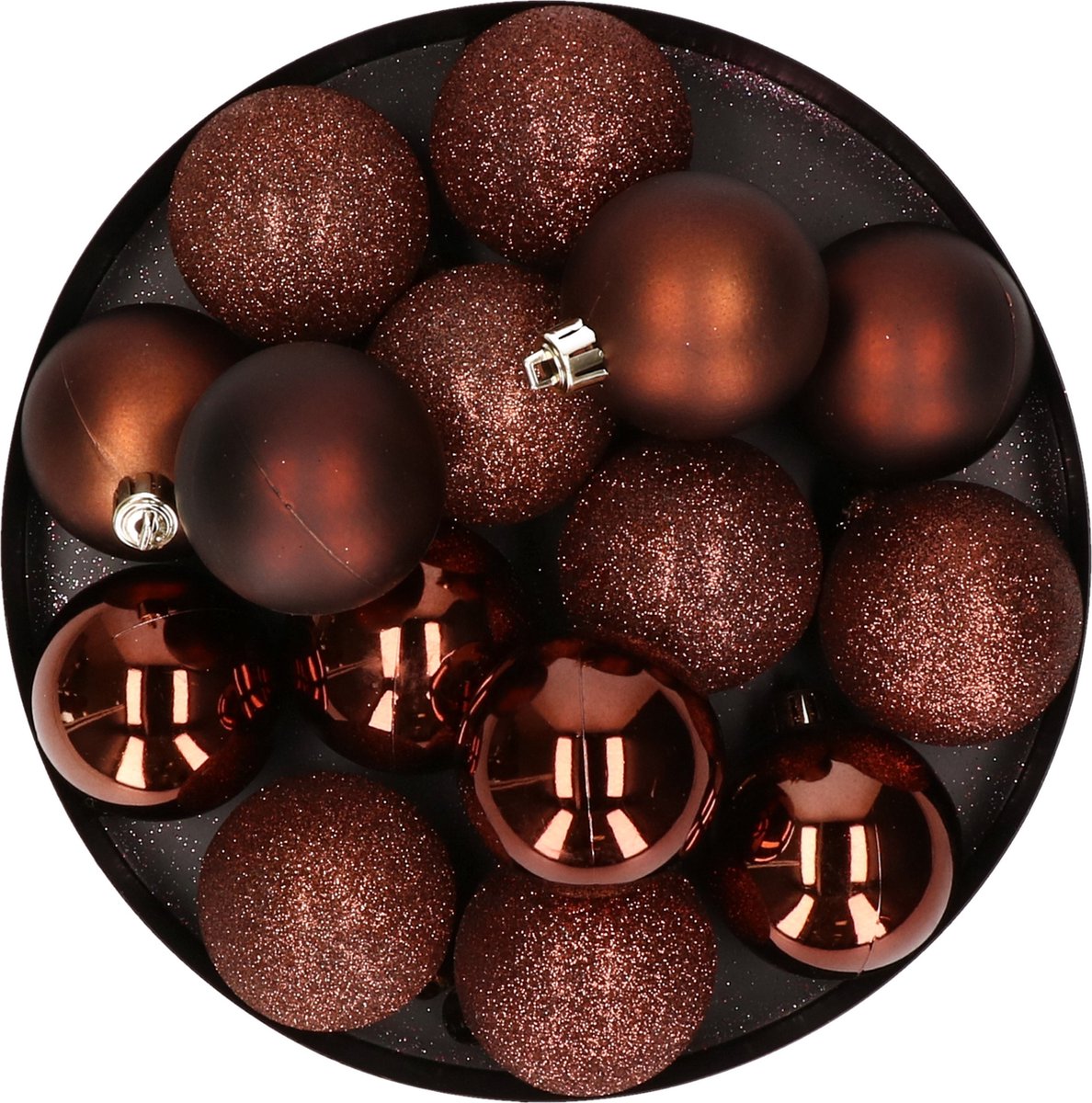 12x stuks kunststof kerstballen donkerbruin 6 cm mat/glans/glitter - Onbreekbare plastic kerstballen - Kerstversiering Donkerbruine kunststof kerstballen 6 cm, mat/glans/glitter, onbreekbaar plastic, Cosy&Trendy merk.