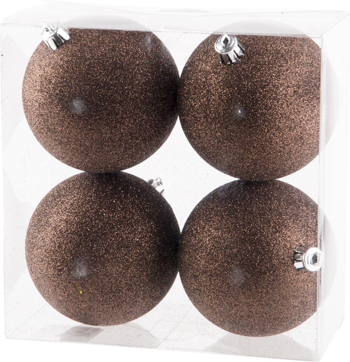 4x stuks kunststof glitter kerstballen donkerbruin 10 cm - Onbreekbare kerstballen - kerstversiering