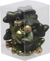 12x Sterretjes kersthangers/kerstballen donker olijfgroen van glas - 4 cm - mat/glans - Kerstboomversiering