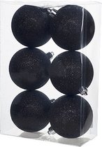 24x Zwarte kunststof kerstballen 8 cm - Glitter - Onbreekbare plastic kerstballen - Kerstboomversiering zwart
