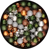 Kleine kunststof kerstballen 60x stuks - 3 cm - zilver-koper-groen
