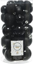 30x Zwarte kunststof kerstballen 4 - 5 - 6 cm - Mat/glans/glitter - Onbreekbare plastic kerstballen - Kerstboomversiering zwart
