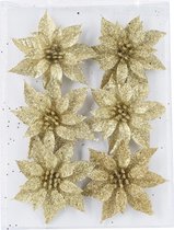 6x stuks decoratie bloemen rozen goud glitter op ijzerdraad 8 cm - Decoratiebloemen/kerstboomversiering/kerstversiering