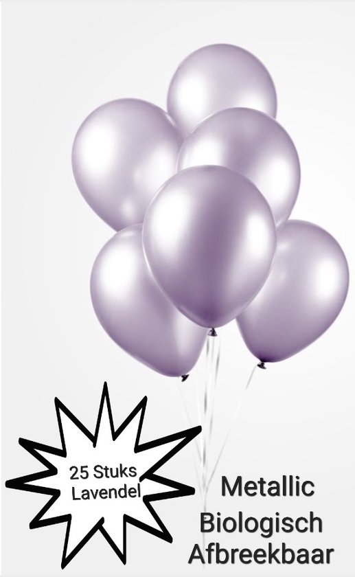 25 stuks Metallic Ballonnen Lavendel , 100 % Biologisch afbreekbaar, Verjaardag, Thema feest. Huwelijk