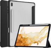 Case2go - Tablet Hoes geschikt voor Samsung Galaxy Tab S8 (2022) - Tri-Fold Transparante Cover - Met Pencil Houder - Zwart