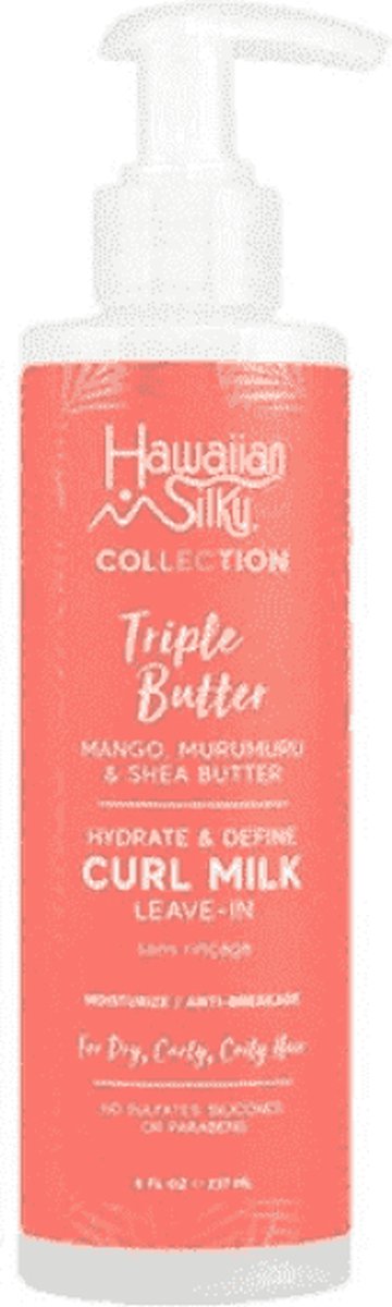 Hawaiian Silky Mango and Murumuru Butter Leave-In Curl Milk, 240ml with Shea­ Butter for Moisture & Anti-Breakage | No Sulphate, Silicones or Parabens | Hawaiian Silky Triple Butter Collection