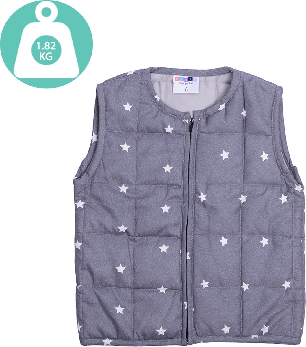Goedkoopste Verzwaringsvest - Drukvest - Verzwaard Vest - Kind - 1.82 KG - Grijs Ster - Maat L - 10 Jaar - Kalmeert - Anxiety - Sensorisch Speelgoed - Verzwaringskussen - Sensory - Weighted Vest