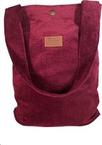ByKay Mom Bag Ribstof - Gevoerde Luiertas met Druksluiting - Stevig, Zacht & Wasbaar - 40x47cm Shopper Formaat - Geschikt voor Laptop tm 15" - Berry Red