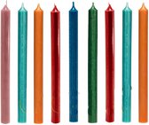 Cactula gekleurde lange dinerkaarsen 28 cm Bolder 9 stuks - Donkerblauw - Turquoise - Donkerood -  Roze - Oranje - Groen