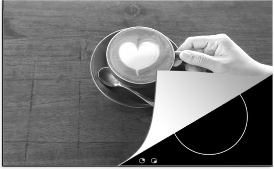 KitchenYeah® Inductie beschermer 76x51.5 cm - Kop koffie met groot wit hart - zwart wit - Kookplaataccessoires - Afdekplaat voor kookplaat - Inductiebeschermer - Inductiemat - Inductieplaat mat