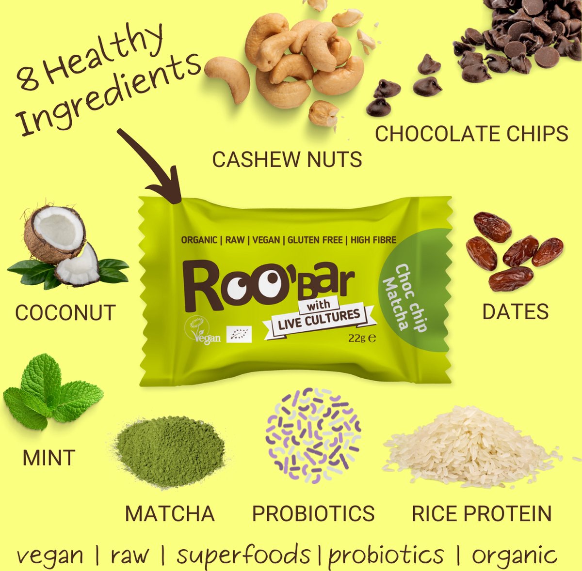 Roo'Biotics | Probiotica | Choco Chip & Matcha Ball | Box 20 stuks